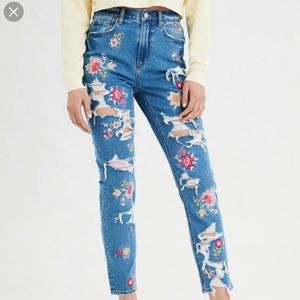 American eagle embroidered mom jeans